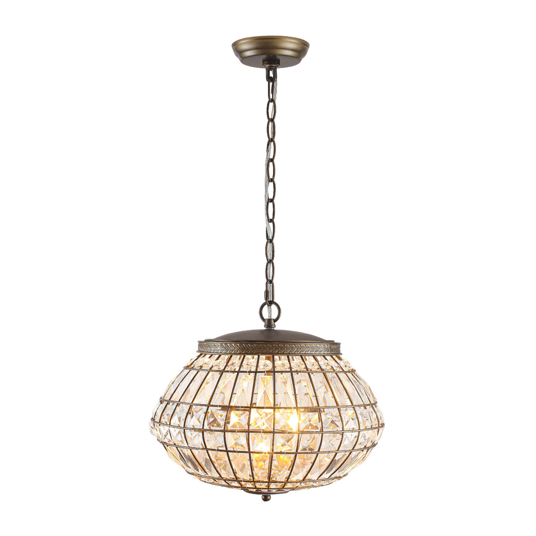 Vintage French Style 3-Light Lantern Globe Crystal Chandelier