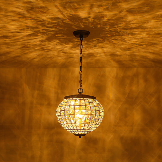 Vintage French Style 3-Light Lantern Globe Crystal Chandelier