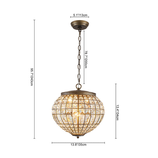 Vintage French Style 3-Light Lantern Globe Crystal Chandelier