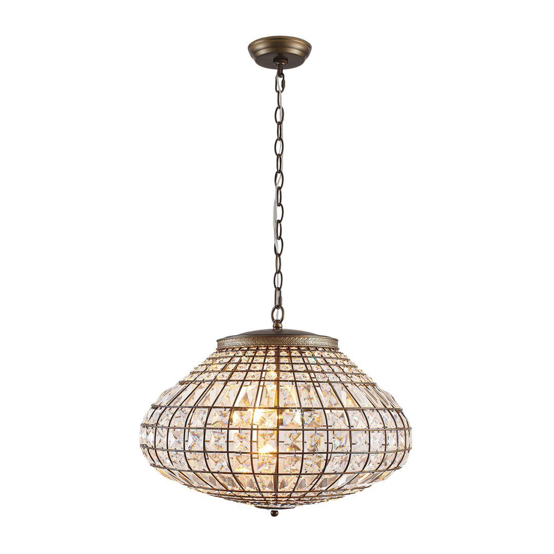 Vintage French Style 3-Light Lantern Globe Crystal Chandelier