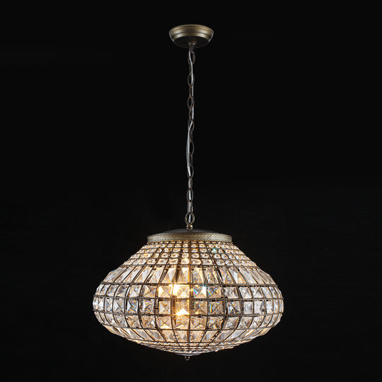 Vintage French Style 3-Light Lantern Globe Crystal Chandelier