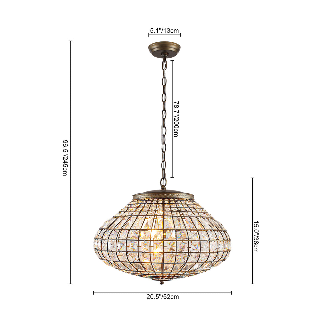 Vintage French Style 3-Light Lantern Globe Crystal Chandelier