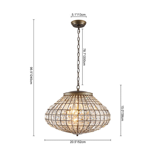 Vintage French Style 3-Light Lantern Globe Crystal Chandelier