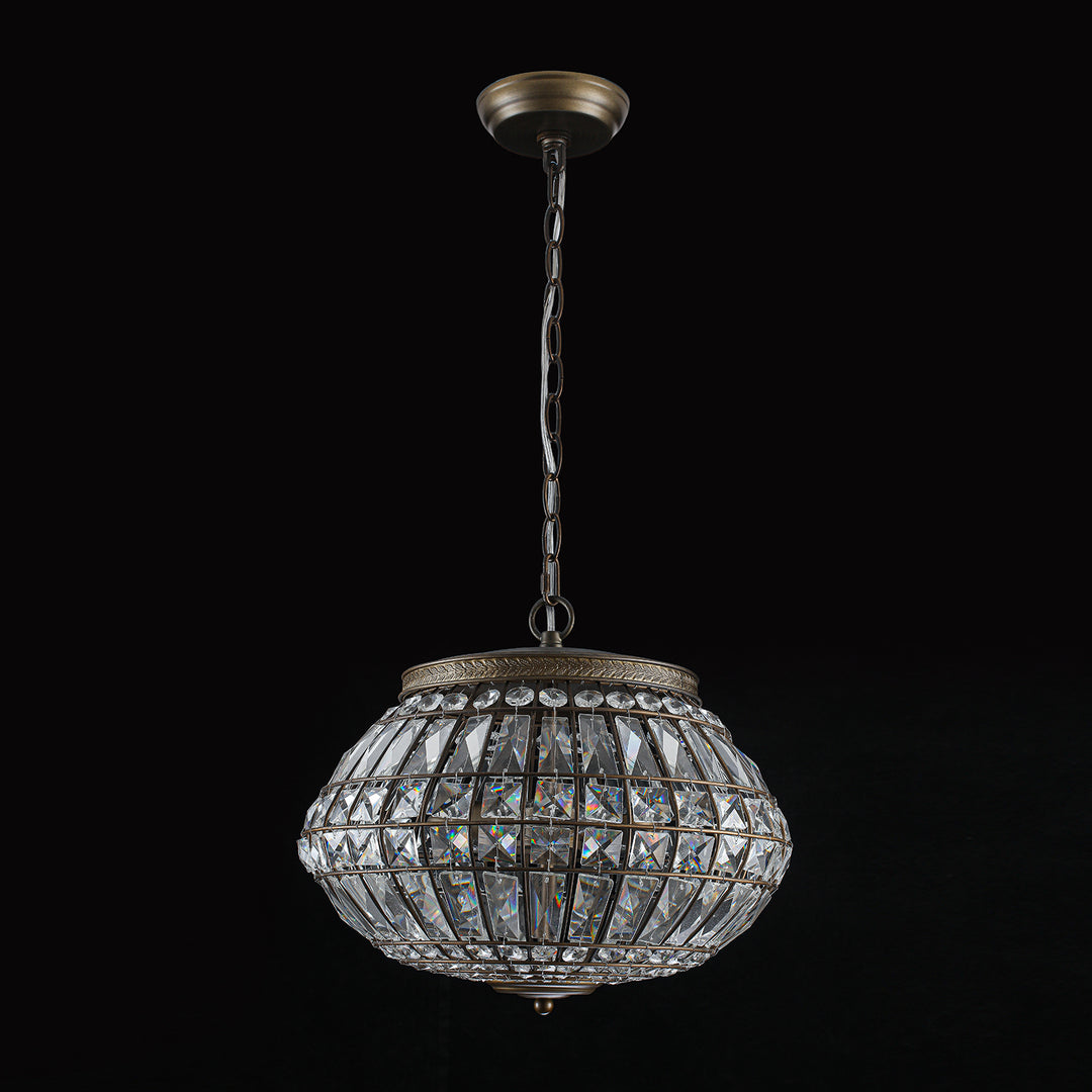 Vintage French Style 3-Light Lantern Globe Crystal Chandelier