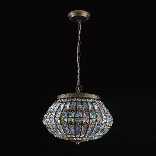 Vintage French Style 3-Light Lantern Globe Crystal Chandelier