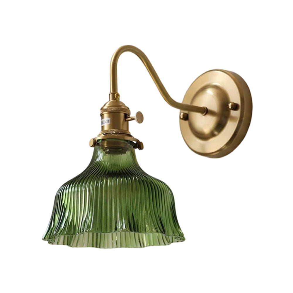 Vintage Minimalist 1-Light Striped Glass Waved Edge Flower Wall Sconce