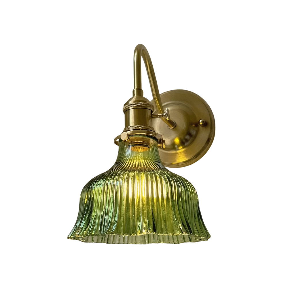Vintage Minimalist 1-Light Striped Glass Waved Edge Flower Wall Sconce