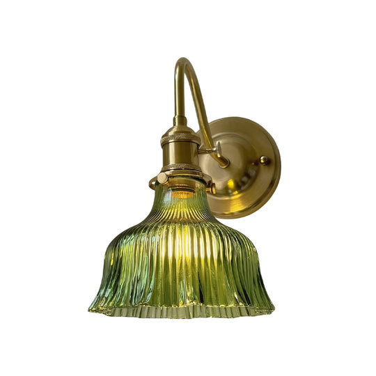 Vintage Minimalist 1-Light Striped Glass Waved Edge Flower Wall Sconce