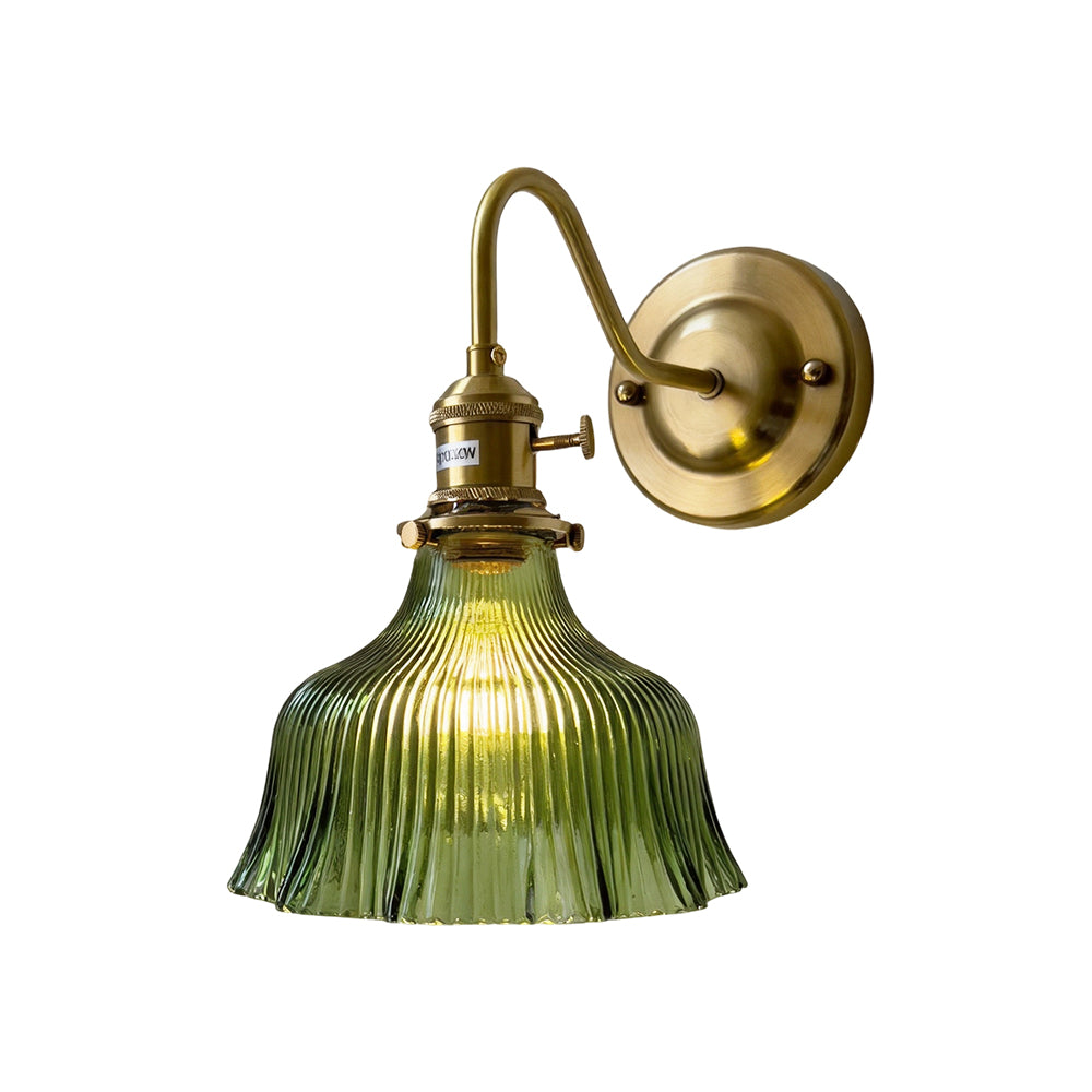 Vintage Minimalist 1-Light Striped Glass Waved Edge Flower Wall Sconce