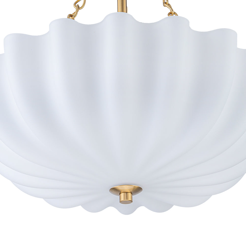 Vintage Retro 3-Light Cream Scalloped Glass Shade Chandelier
