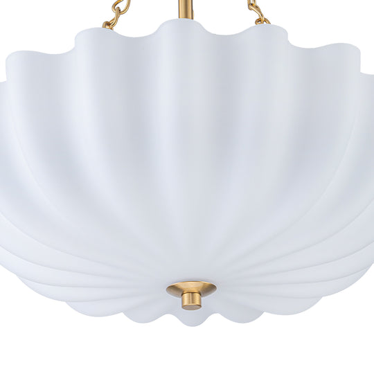 Vintage Retro 3-Light Cream Scalloped Glass Shade Chandelier