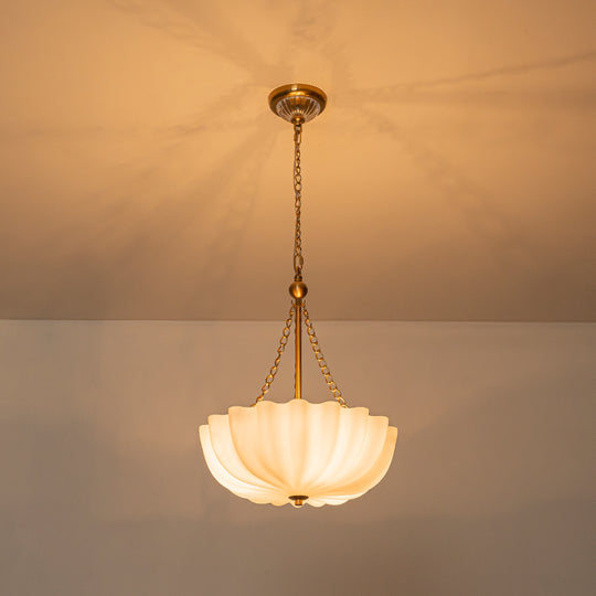 Vintage Retro 3-Light Cream Scalloped Glass Shade Chandelier
