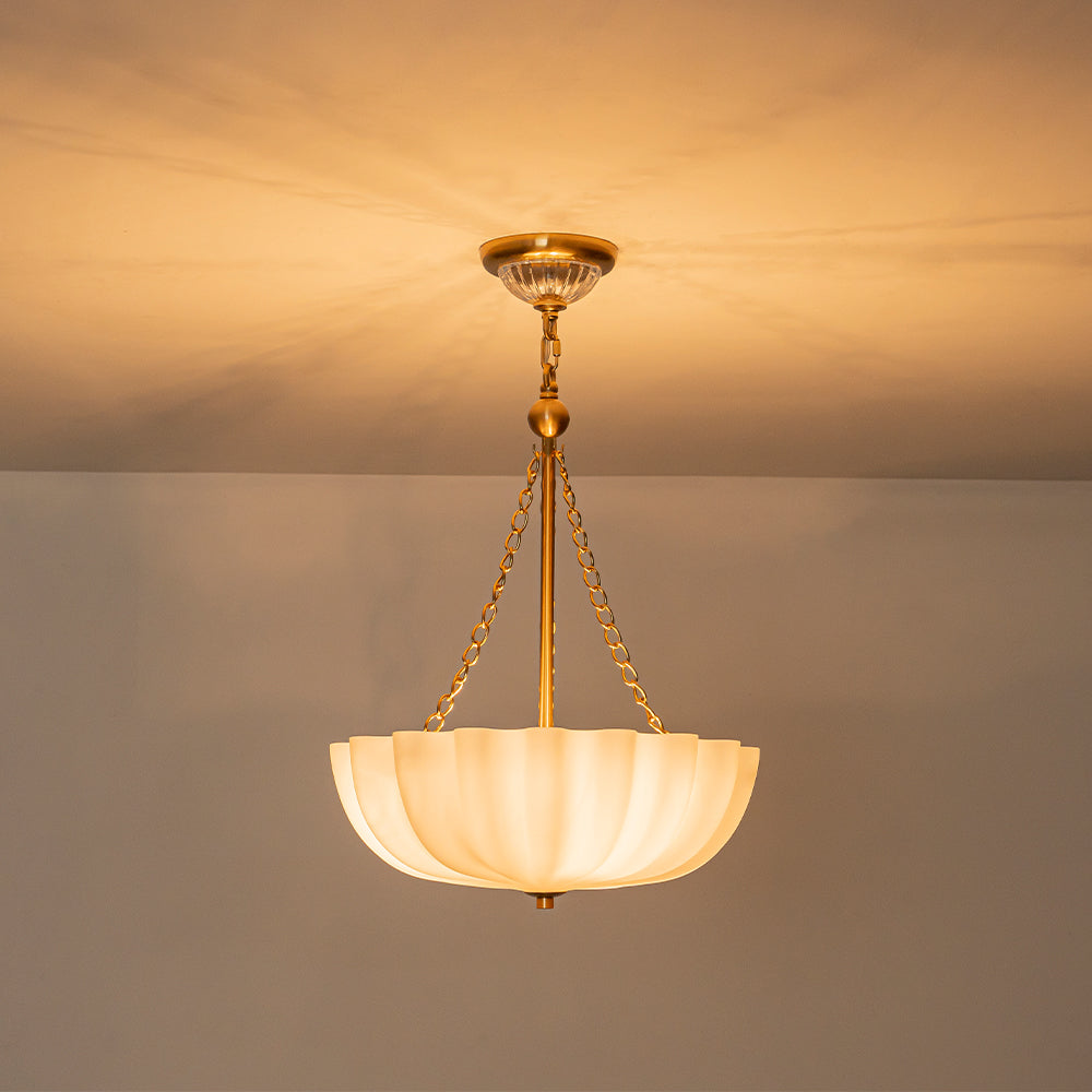 Vintage Retro 3-Light Cream Scalloped Glass Shade Chandelier