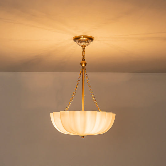 Vintage Retro 3-Light Cream Scalloped Glass Shade Chandelier