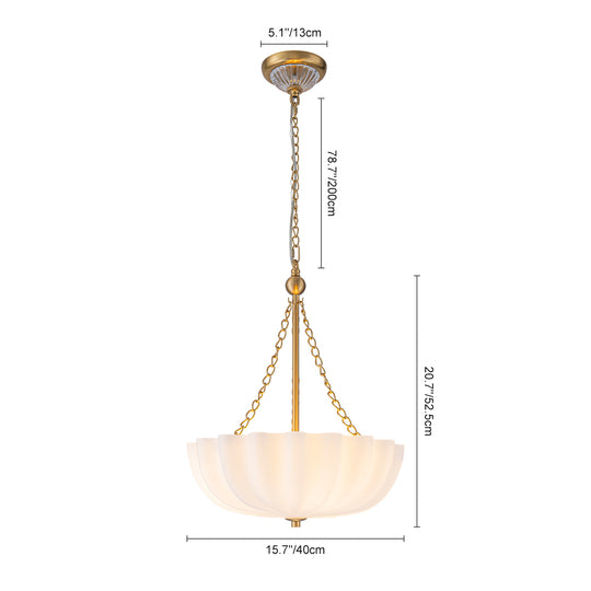 Vintage Retro 3-Light Cream Scalloped Glass Shade Chandelier
