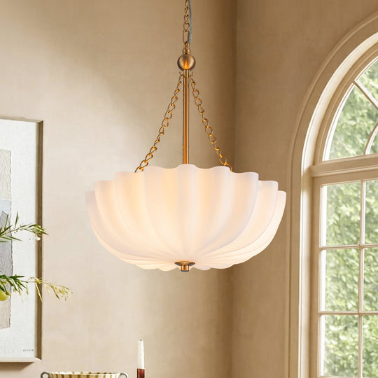 Vintage Retro 3-Light Cream Scalloped Glass Shade Chandelier