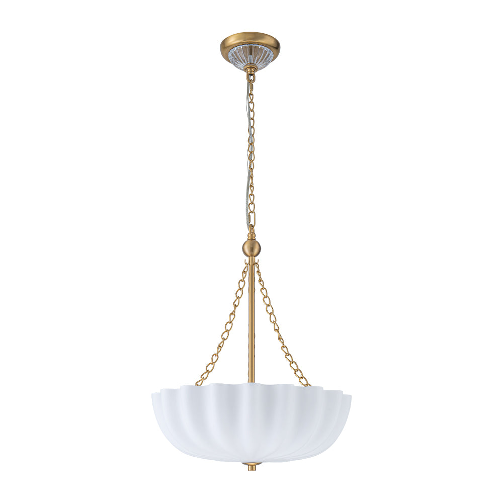Vintage Retro 3-Light Cream Scalloped Glass Shade Chandelier
