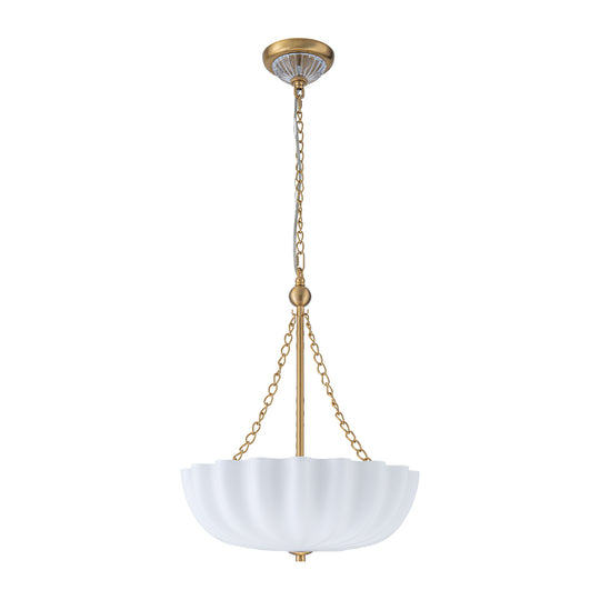 Vintage Retro 3-Light Cream Scalloped Glass Shade Chandelier