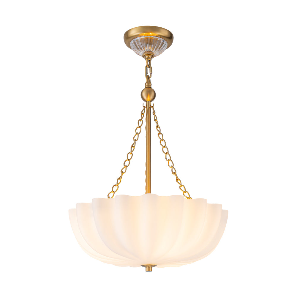 Vintage Retro 3-Light Cream Scalloped Glass Shade Chandelier