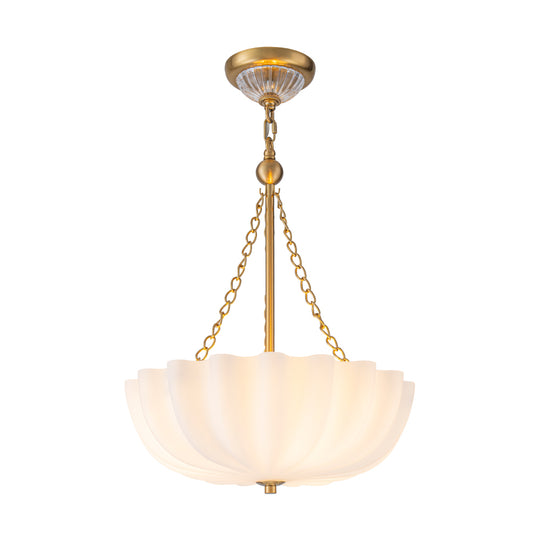 Vintage Retro 3-Light Cream Scalloped Glass Shade Chandelier