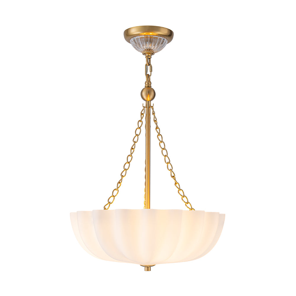 Vintage Retro 3-Light Cream Scalloped Glass Shade Chandelier