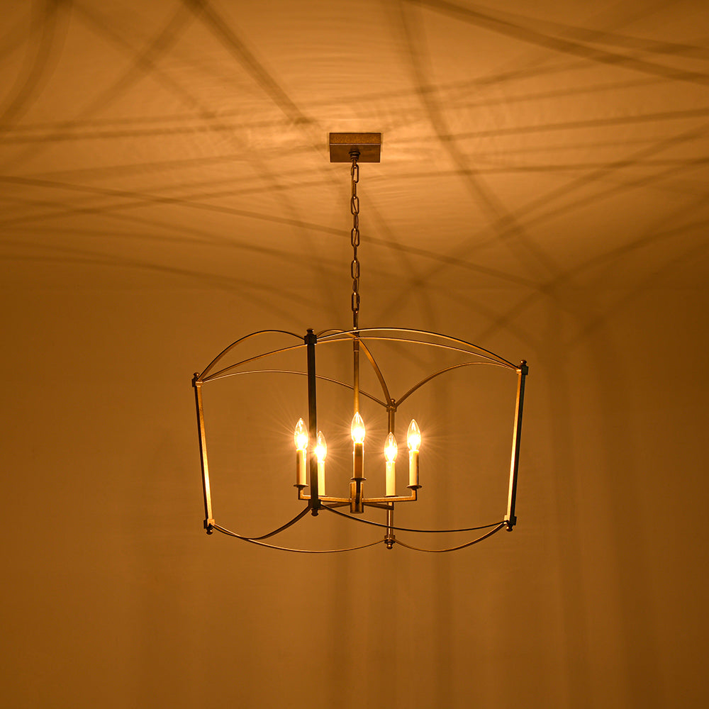Vintage Retro 4-Light Metal Open Frame Lantern Pendant Light