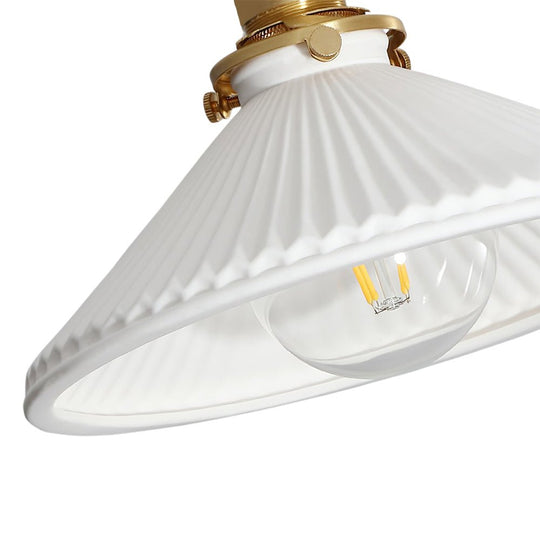 Pendantlightie - 1 - Light Ceramic White Vintage Pleated Conical Pendant - Pendants - White - 