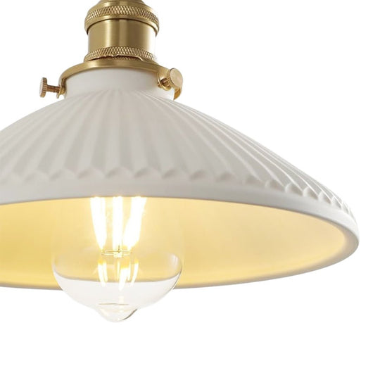 Pendantlightie - 1 - Light Ceramic White Vintage Pleated Conical Pendant - Pendants - White - 