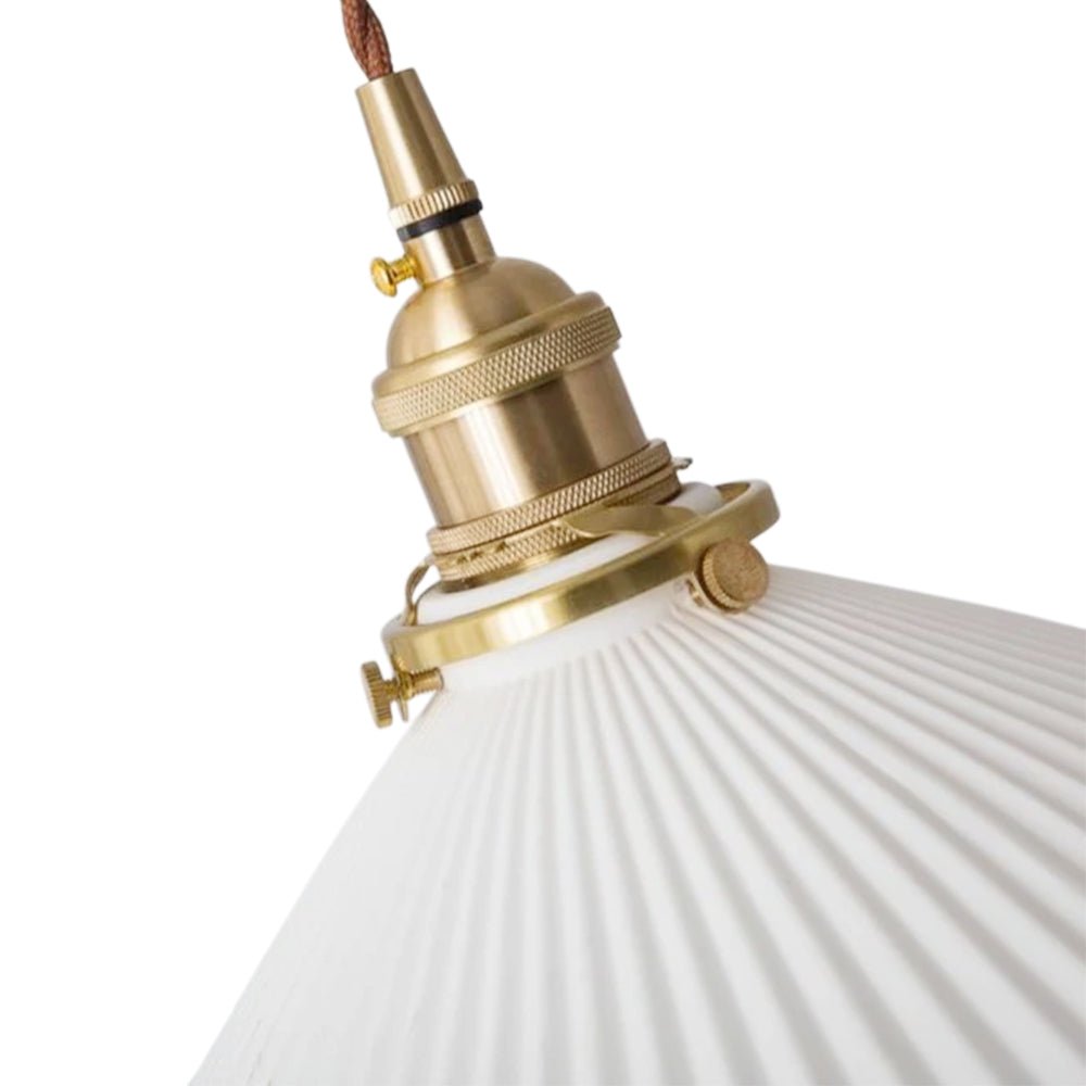 Pendantlightie - 1 - Light Ceramic White Vintage Pleated Conical Pendant - Pendants - White - 