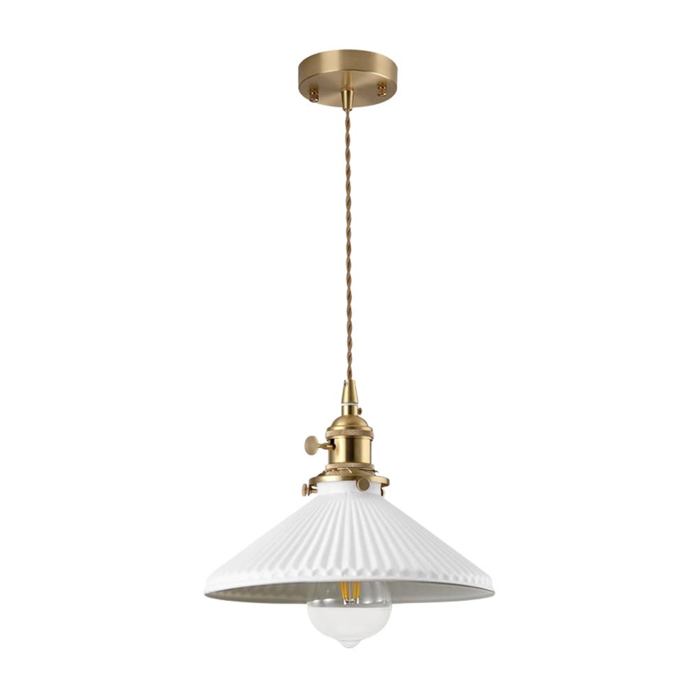 Pendantlightie - 1 - Light Ceramic White Vintage Pleated Conical Pendant - Pendants - White - 