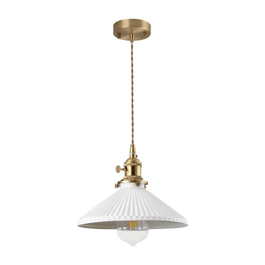 Pendantlightie - 1 - Light Ceramic White Vintage Pleated Conical Pendant - Pendants - White - 