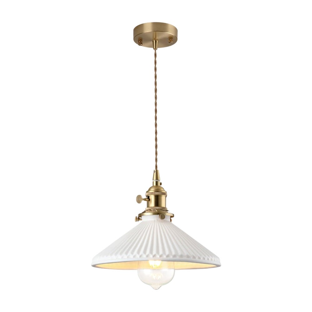 Pendantlightie - 1 - Light Ceramic White Vintage Pleated Conical Pendant - Pendants - White - 