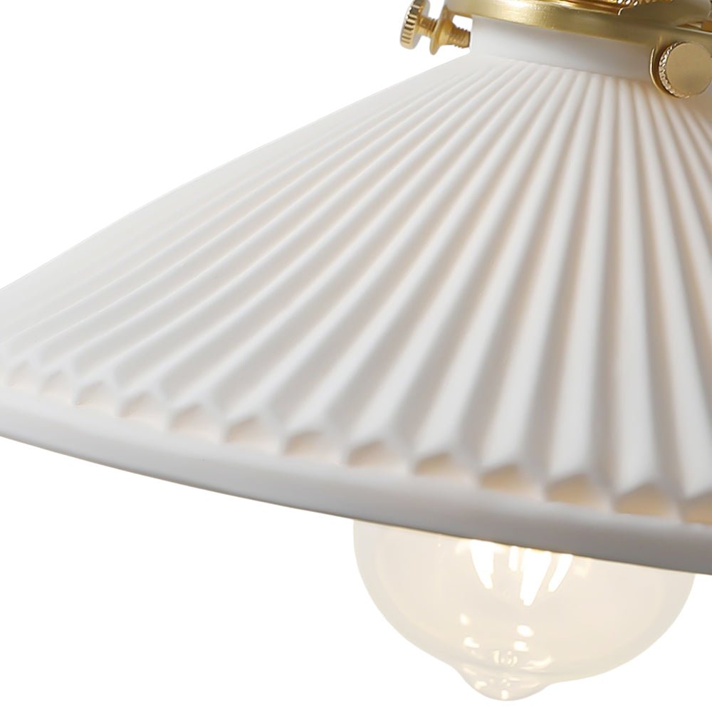 Pendantlightie - 1 - Light Ceramic White Vintage Pleated Conical Pendant - Pendants - White - 