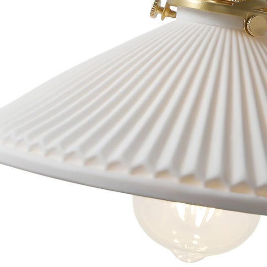 Pendantlightie - 1 - Light Ceramic White Vintage Pleated Conical Pendant - Pendants - White - 