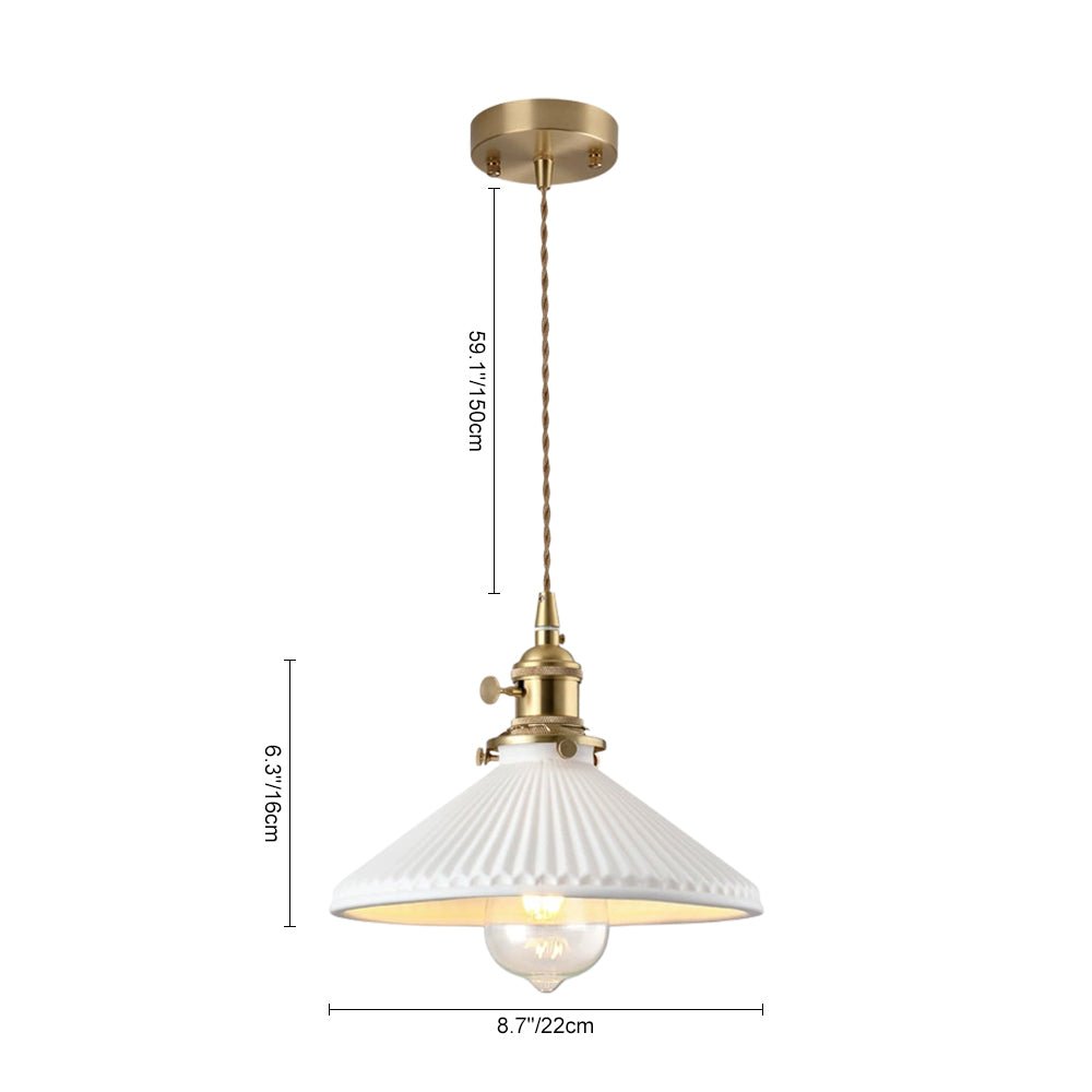 Pendantlightie - 1 - Light Ceramic White Vintage Pleated Conical Pendant - Pendants - White - 