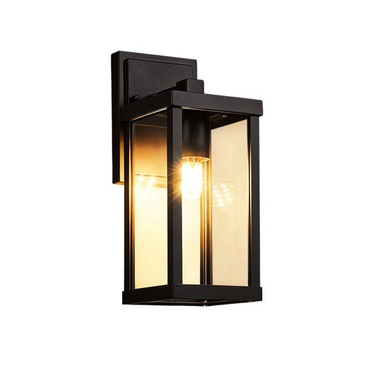 Pendantlightie-1-Light Clear Glass Industrial Rectangle Black Outdoor Wall Light-Outdoor Wall Light-Medium (15 cm)-