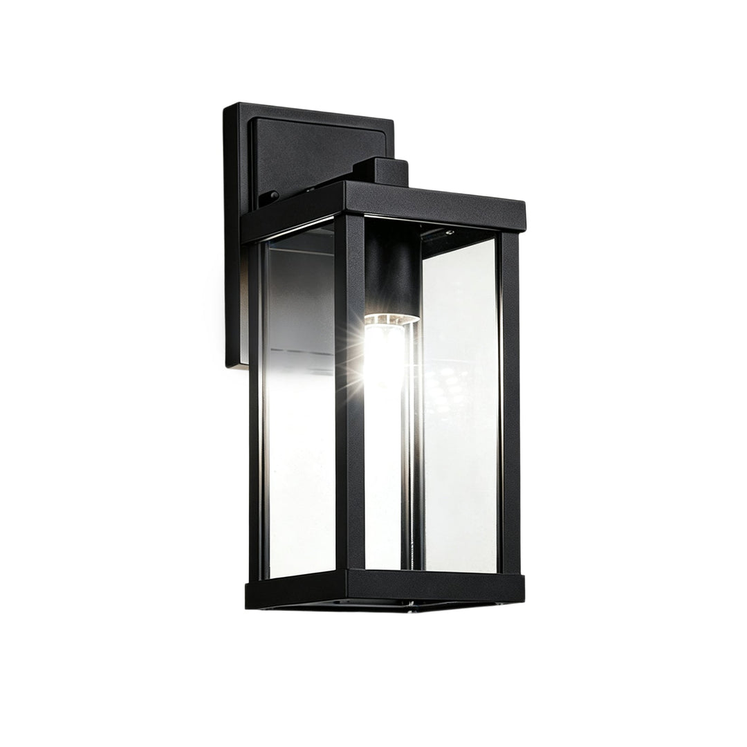 Pendantlightie-1-Light Clear Glass Industrial Rectangle Black Outdoor Wall Light-Outdoor Wall Light-Medium (15 cm)-