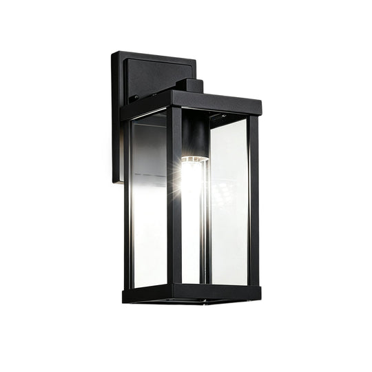 Pendantlightie-1-Light Clear Glass Industrial Rectangle Black Outdoor Wall Light-Outdoor Wall Light-Medium (15 cm)-