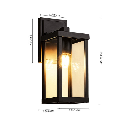 Pendantlightie-1-Light Clear Glass Industrial Rectangle Black Outdoor Wall Light-Outdoor Wall Light-Medium (15 cm)-