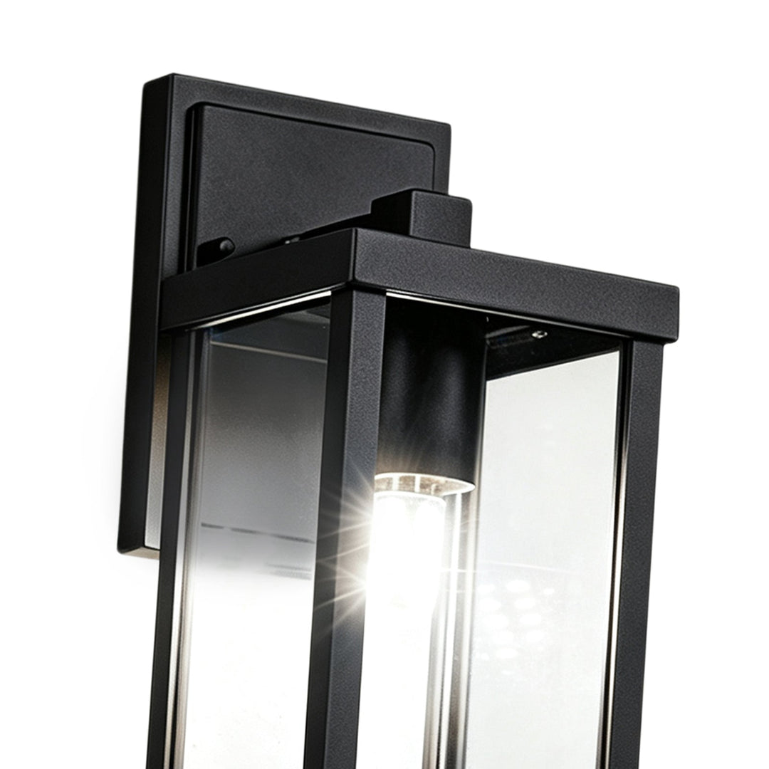 Pendantlightie-1-Light Clear Glass Industrial Rectangle Black Outdoor Wall Light-Outdoor Wall Light-Medium (15 cm)-