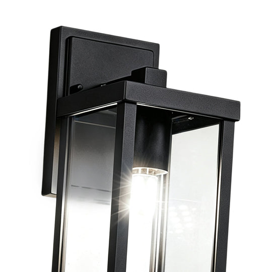 Pendantlightie-1-Light Clear Glass Industrial Rectangle Black Outdoor Wall Light-Outdoor Wall Light-Medium (15 cm)-