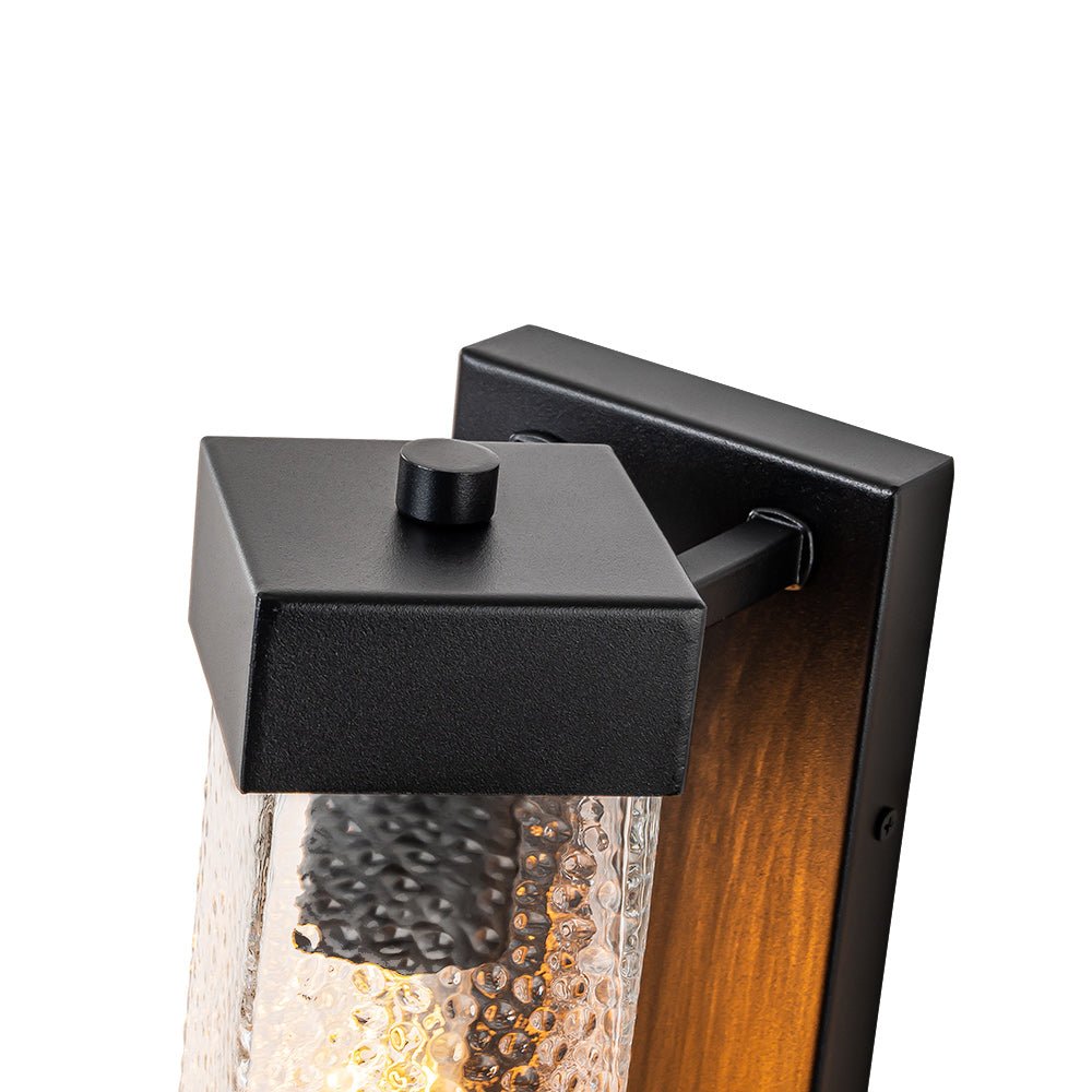 Pendantlightie - 1 - Light Geometric Rectangular Water Rippled Glass Outdoor Wall Light - Outdoor Wall Light - Black - 