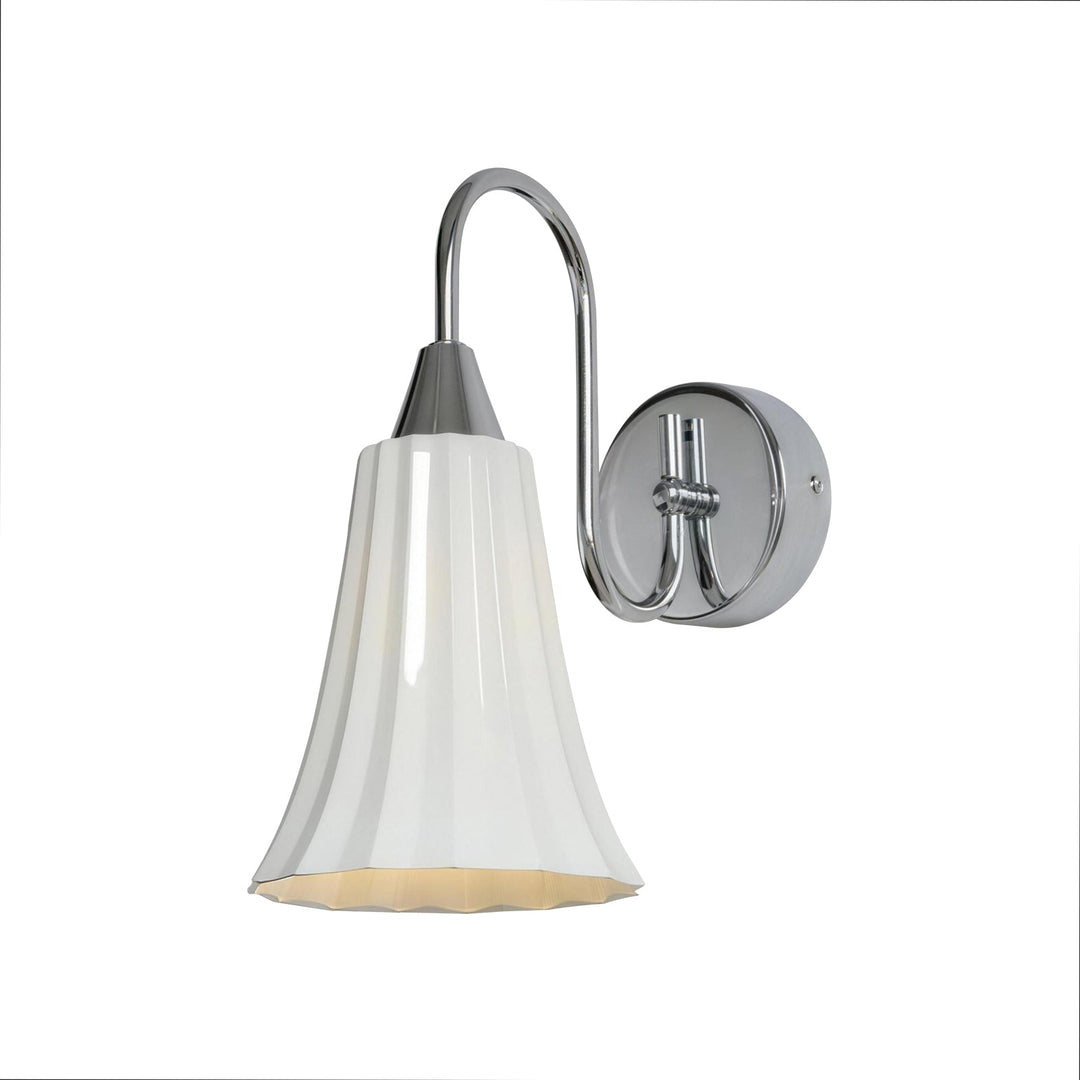 Pendantlightie-1-Light Gooseneck Bell French Vintage Ceramic Pleated Wall Lamp-Wall Light-Chrome-