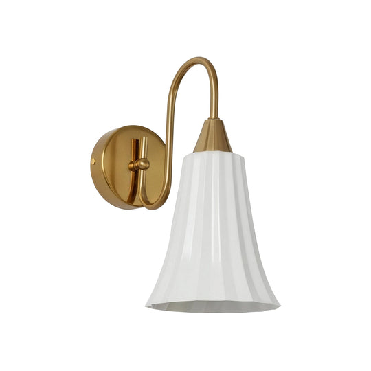 Pendantlightie-1-Light Gooseneck Bell French Vintage Ceramic Pleated Wall Lamp-Wall Light-Chrome-