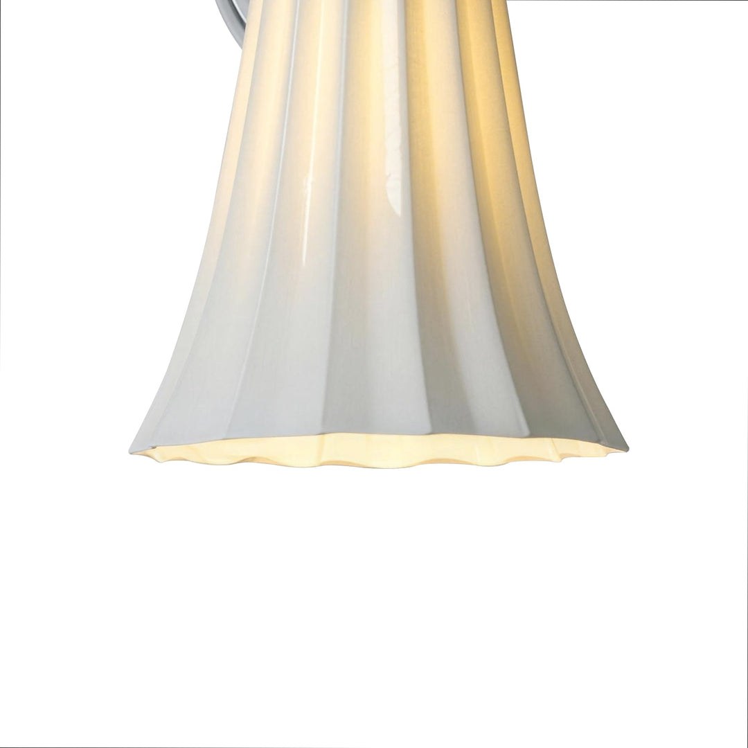 Pendantlightie-1-Light Gooseneck Bell French Vintage Ceramic Pleated Wall Lamp-Wall Light-Chrome-