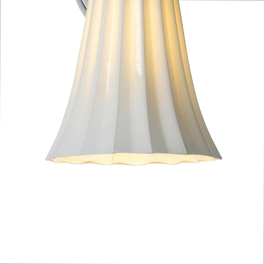 Pendantlightie-1-Light Gooseneck Bell French Vintage Ceramic Pleated Wall Lamp-Wall Light-Chrome-