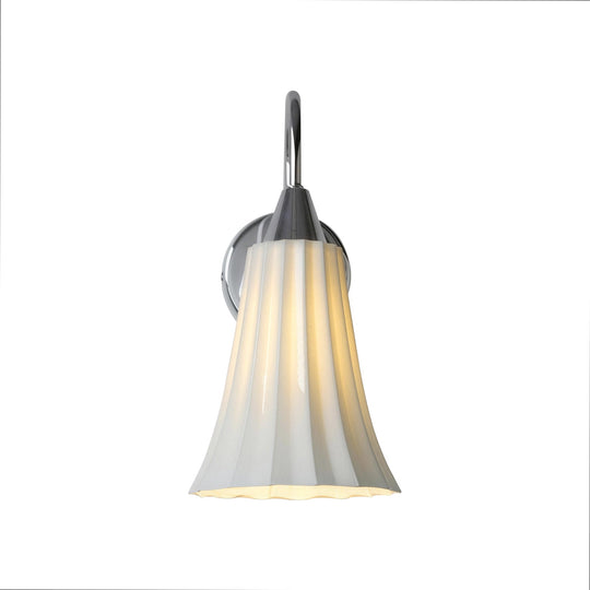 Pendantlightie-1-Light Gooseneck Bell French Vintage Ceramic Pleated Wall Lamp-Wall Light-Chrome-