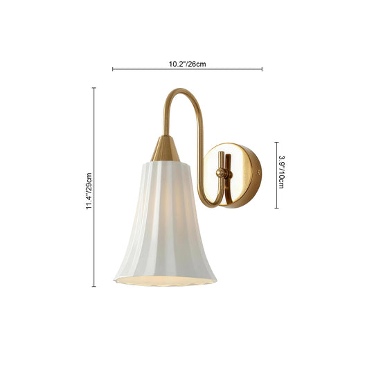 Pendantlightie-1-Light Gooseneck Bell French Vintage Ceramic Pleated Wall Lamp-Wall Light-Chrome-
