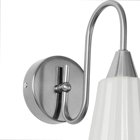 Pendantlightie-1-Light Gooseneck Bell French Vintage Ceramic Pleated Wall Lamp-Wall Light-Chrome-
