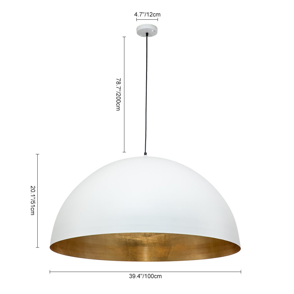 Pendantlightie - 1 - Light Industrial Oversized Metal Dome Pendant - Pendants - 15 in (38 cm) - White